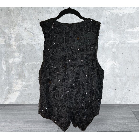 Vintage Women's Vest Silk Beaded & Sequin Black Event Classic Elegance Small - Picture 3 of 4